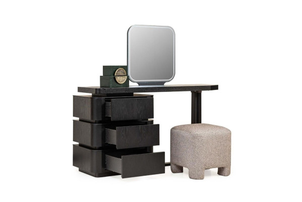 Dressing table Dressing table Mirror Console table Wood Black Set 3pcs