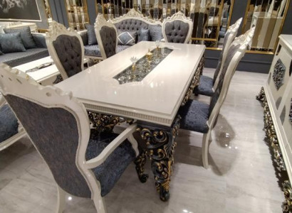 Glamorous Dining room Set Dining table + 6x Chairs + Dresser with Mirror 8 pieces