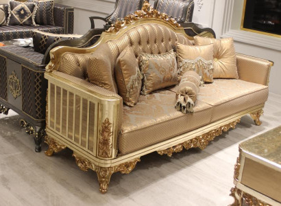 Chesterfield Sofa Set 3+1+1 Group Complete Set Armchair Sofa Gold Textile Suite