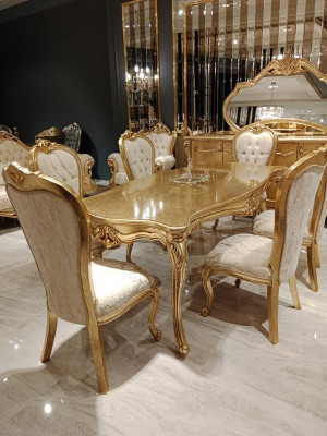 Design Dining room Complete Dining table + 6x Chairs Classic Furniture wooden table new
