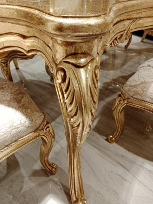 Classic Gold Dining room set wooden table Dining table + 4x Chairs Kitchen Wood new