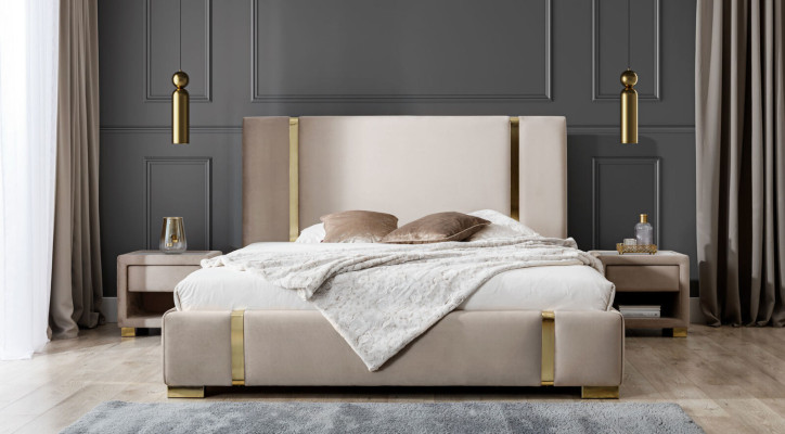 Complete e Bedroom Suite stainless steel Double bed Upholstery Bedside tables
