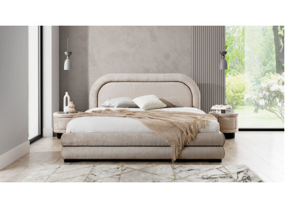 Bedroom Suite Designer Beige Double bed 2x Textile Bedside tables