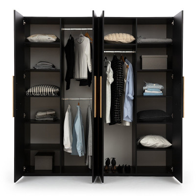Black Wardrobe Modern Bedroom Furniture Luxury Wood Wardrobe