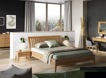 Bed Bedroom Double Beds 3pcs. Set of 2x Bedside tables Solid wood Real wood