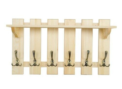Wardrobe panel 70x40 cm wall-mounted coat rack pine solid 6 hooks