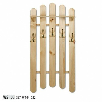 Handcrafted wall coat rack made from solid pine wood Wardrobe with 5 hooks
