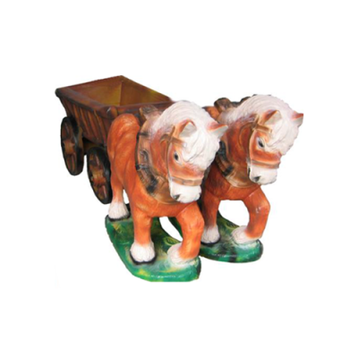 Train Horses 2 with Cart Garden Figures Statue Sculpture Figure Statues 45 cm new