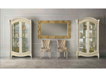Classic Living room Furniture White Gold Wood Showcase Display case Wardrobe Furniture
