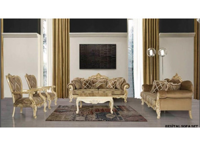 exclusive sofa set in beige color in baroque-rococo style 3 + 3 + 1 + 1 + coffee table