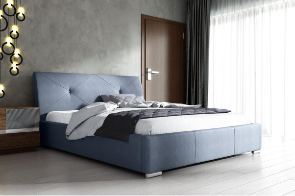 Blue's Upholstery Bed Double Hotel Beds Bedroom Bed Frame Fabric Blue Wood