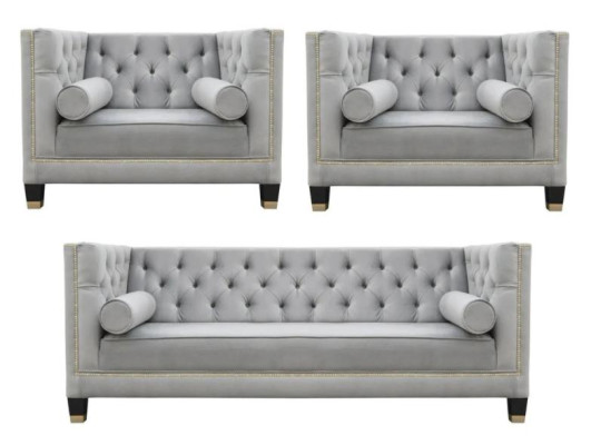 Sofa set Gray Chesterfield Armchair Luxury Furniture Textile Fabric Living room new