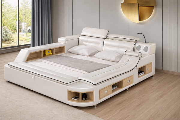 Luxury Bed Bed Leather Beds 180x200 Multifunction Bedroom Lounger