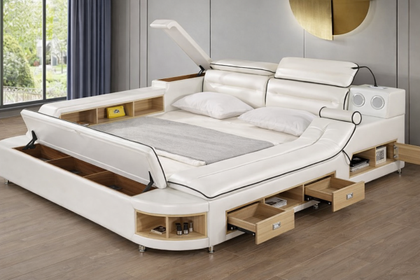 Luxury Bed Bed Leather Beds 180x200 Multifunction Bedroom Lounger