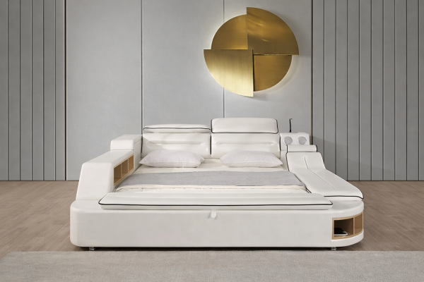 Luxury Bed Bed Leather Beds 180x200 Multifunction Bedroom Lounger