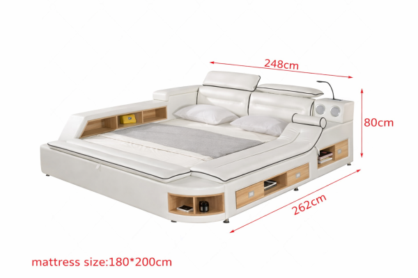 Luxury Bed Bed Leather Beds 180x200 Multifunction Bedroom Lounger