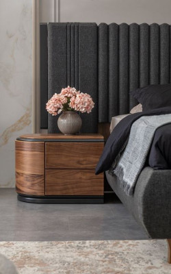 Black -Beige Bedroom Suite Designer Double bed 2x Bedside tables