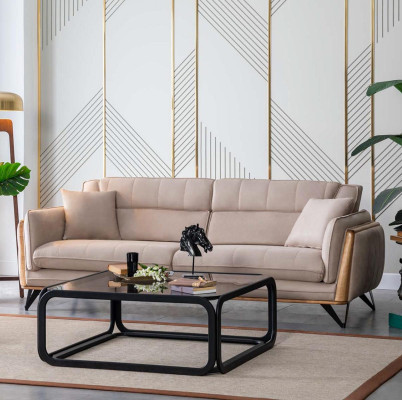 Three Seater Beige Couch Sofa Furniture Upholstery Furnishings Couches Sofas Wood