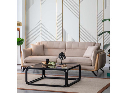 Three Seater Beige Couch Sofa Furniture Upholstery Furnishings Couches Sofas Wood