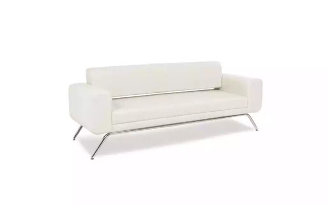 White three-seater luxury stainless steel feet textile furniture office couch modern