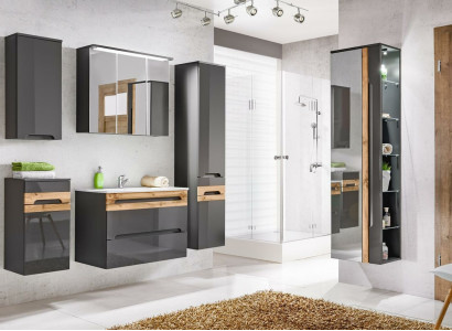 Design Bathroom Furniture Bathroom 6 pcs. Set Suite Wardrobe Washbasin Lighting