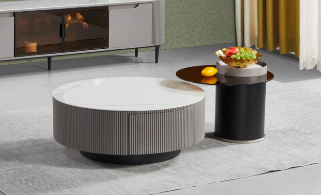 Round Set 2x Coffee tables Coffee table Side table Design Living room