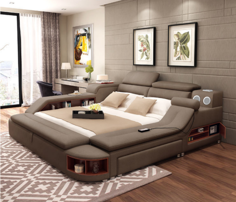 Luxury Bed 180x200 Multifunction Bedroom Lounger Shelves new
