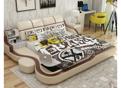 Multifunction s Bed Luxury Design Beige Beds Double Shelf 180x200cm