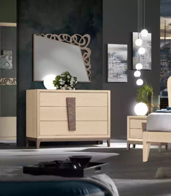 Bedroom Set Luxury Chest of drawers Mirror Design Furniture beige 3-piece Wood