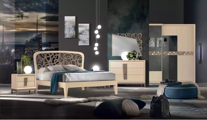 Bedroom Set Luxury Chest of drawers Mirror Design Furniture beige 3-piece Wood