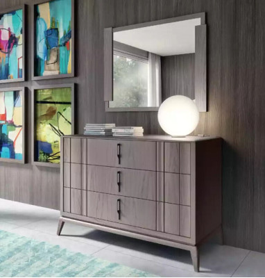 Bedroom Set Luxury Chest of drawers Mirror Design Sideboard brown 2-piece Wood