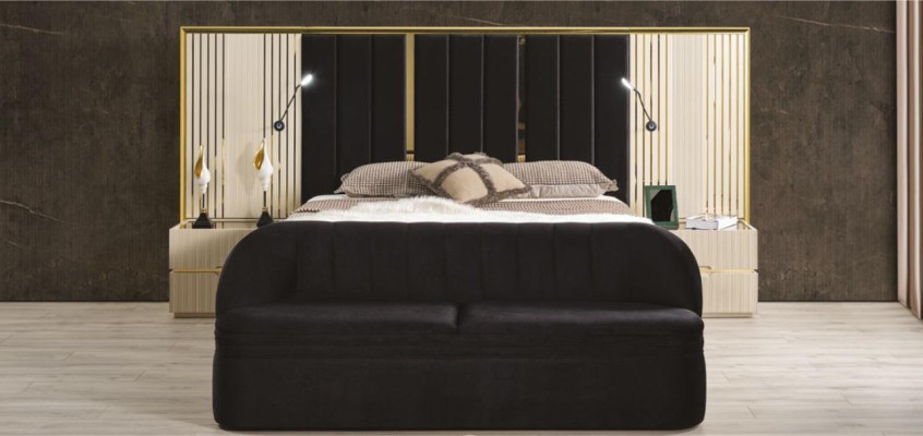 Bedroom Set of 4-piece luxurious Wood Furniture Elegant Wardrobe Bedside table Stool