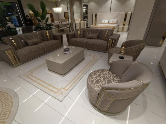 Sofa set Set Complete Modern 3+3+1+1 Seater + Coffee table Textile Couch Wood