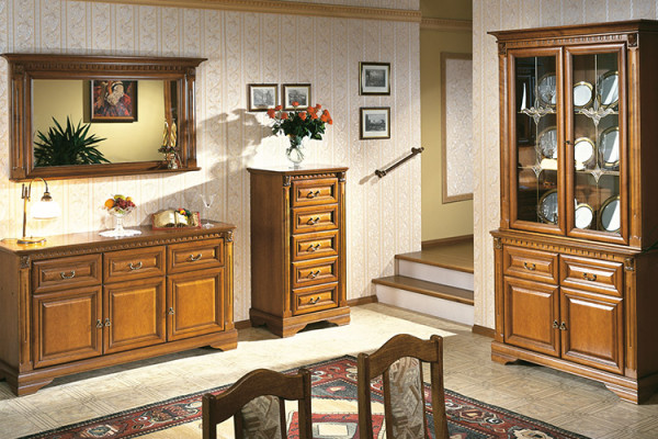 Living room Set 4 Pieces Chest of drawers Virtrine Sideboard Colonial Style Wall unit