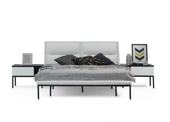 Suite Bedroom Double bed Bed Bedside tables White Set 6pcs Modern
