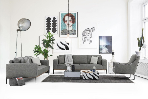 Complete e couch set Sofa set Sofa 321 Seater Fabric Set Gray