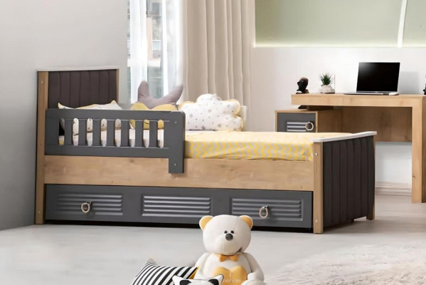 Bed frame Childrens bed Bed Childrens room Children's room furniture Gray Wood
