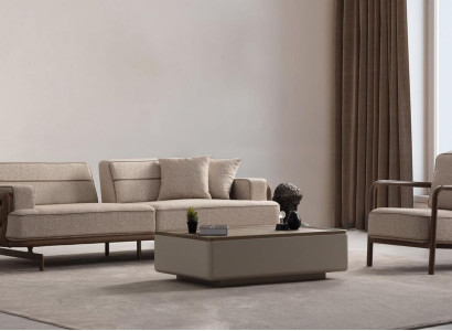 Beige living room set modern three-seater luxury upholstered armchair 2-piece new