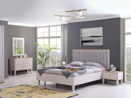 Modern Bedroom Suite Double bed Bed Bedside tables Gray Wood Set 5pcs