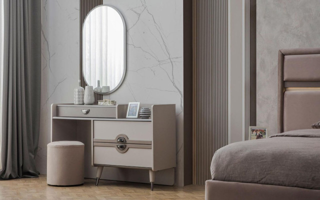 Group Dressing table Dressing table Mirror Console table Gray 3-piece set