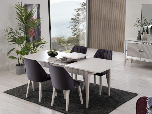 Dining table extendable Modern Dining set Dining room Set 9 pieces Gray Wood