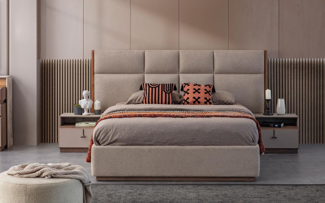 Double bed Bedroom Bed Bedside tables Gray Set 3-piece bed base