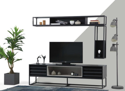Wall unit TV-cabinet Lowboard Shelves TV Stand Set Wood Modern Black Design