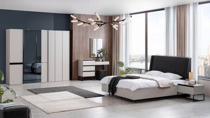 Bedroom Suite Double bed Bed Bedside tables Wood Set 7pcs White