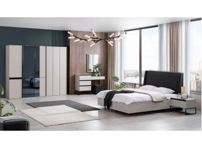 Bedroom Suite Double bed Bed Bedside tables Wood Set 7pcs White