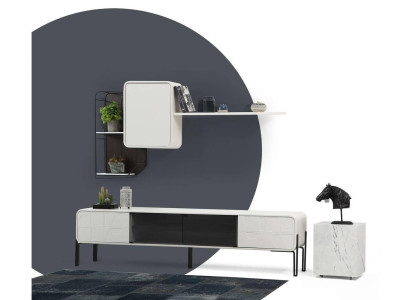 Wall unit TV-cabinet Lowboard Shelves Wardrobe TV Stand Set Wood Modern White