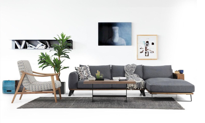 Corner sofa L-shape Sofa Gray Modern Fabric Design Living room Polyester