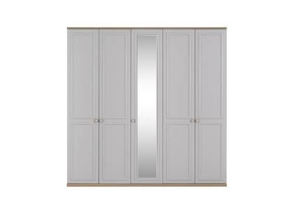 Wardrobe Bedroom Cabinet Wardrobe Gray Wood Mirror 5 Doors