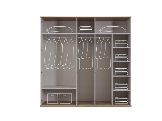 Wardrobe Bedroom Cabinet Wardrobe Gray Wood Mirror 5 Doors