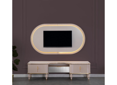 Modern beige wall unit suite designer TV cabinet lowboard wall panel 2 pieces
